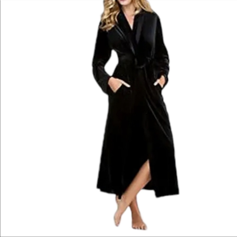 Oscar de la Renta pink label black velvet full length robe L/XL